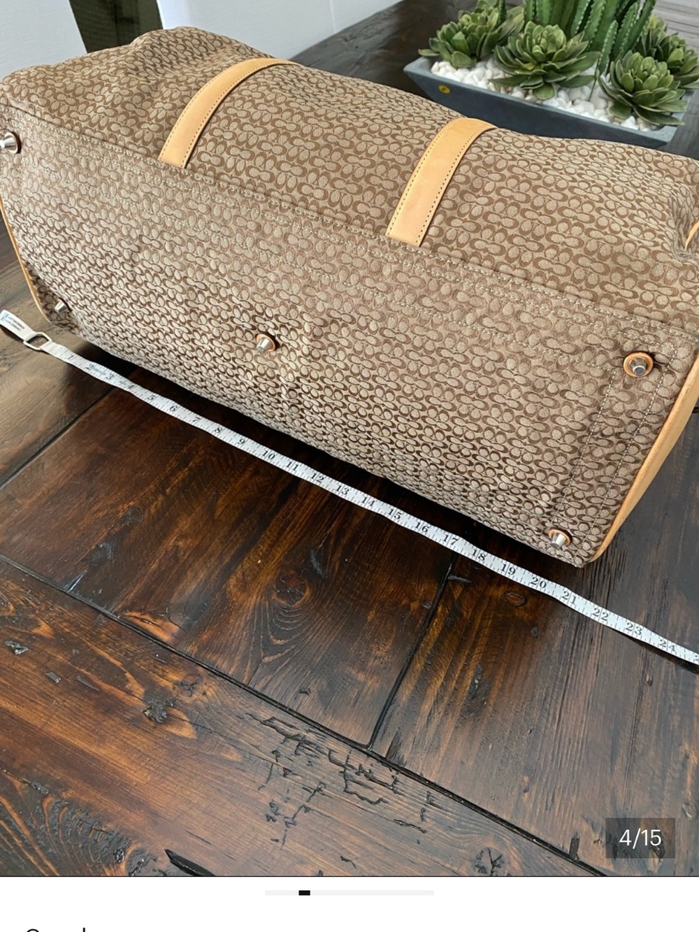 Coach Classic Signature Canvas Weekender Bag with Tan Leather Trim - Picture 4 of 8